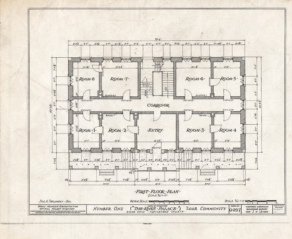 Blueprint HABS Ohio,79-ZOAR,20- (Sheet 1 of 13) - Number One (King's Palace), Main & Third Streets, Zoar, Tuscarawas County, OH