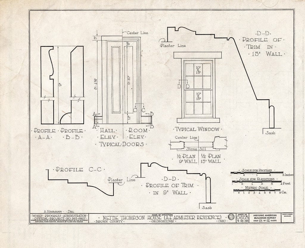 Blueprint HABS Ohio,8-GEOTO.V,1- (Sheet 13 of 14) - Nettie Thompson House, State Road 125, West, Georgetown, Brown County, OH