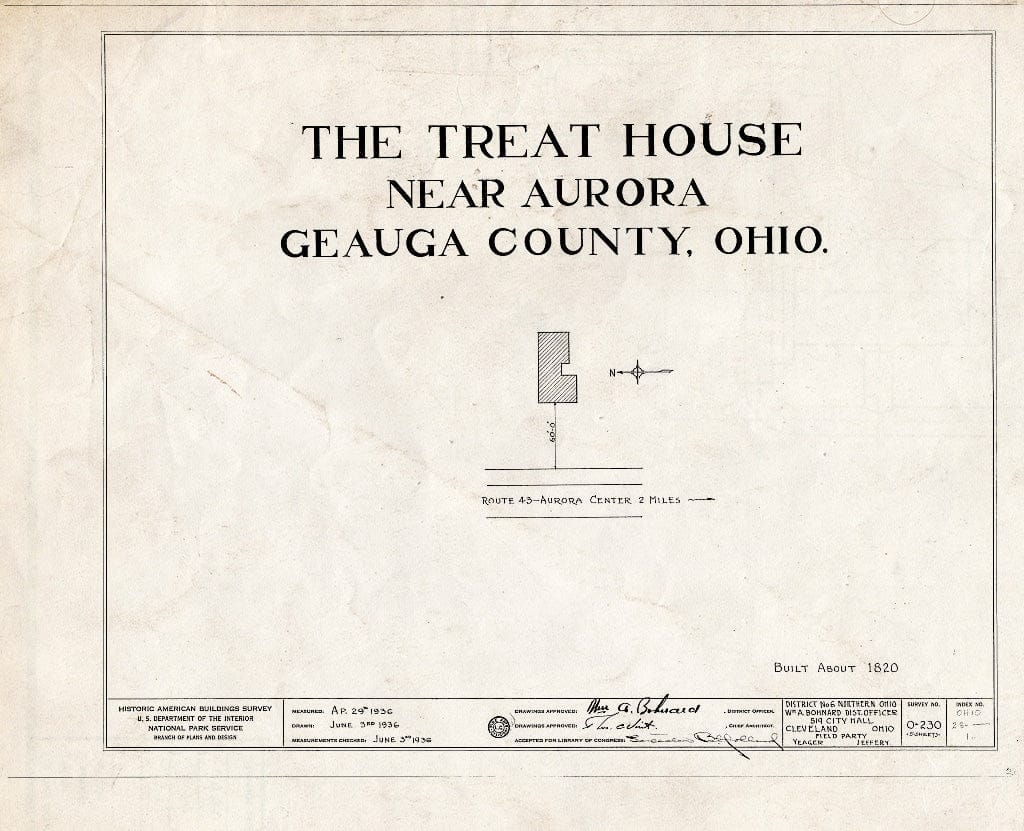 Blueprint HABS Ohio,28-Auro,1- (Sheet 0 of 5) - Treat House, Route 43, Aurora, Portage County, OH