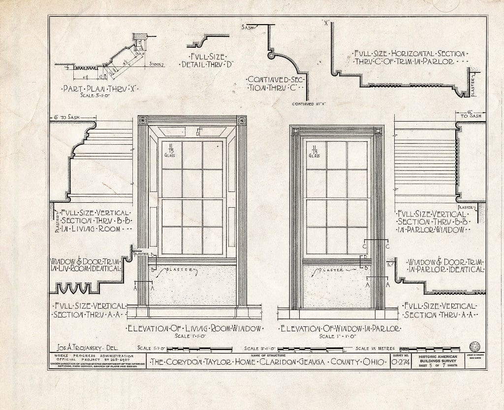 Blueprint HABS Ohio,28-CLAR.V,1- (Sheet 5 of 7) - Corydon Taylor House, Taylor Road, Claridon, Geauga County, OH
