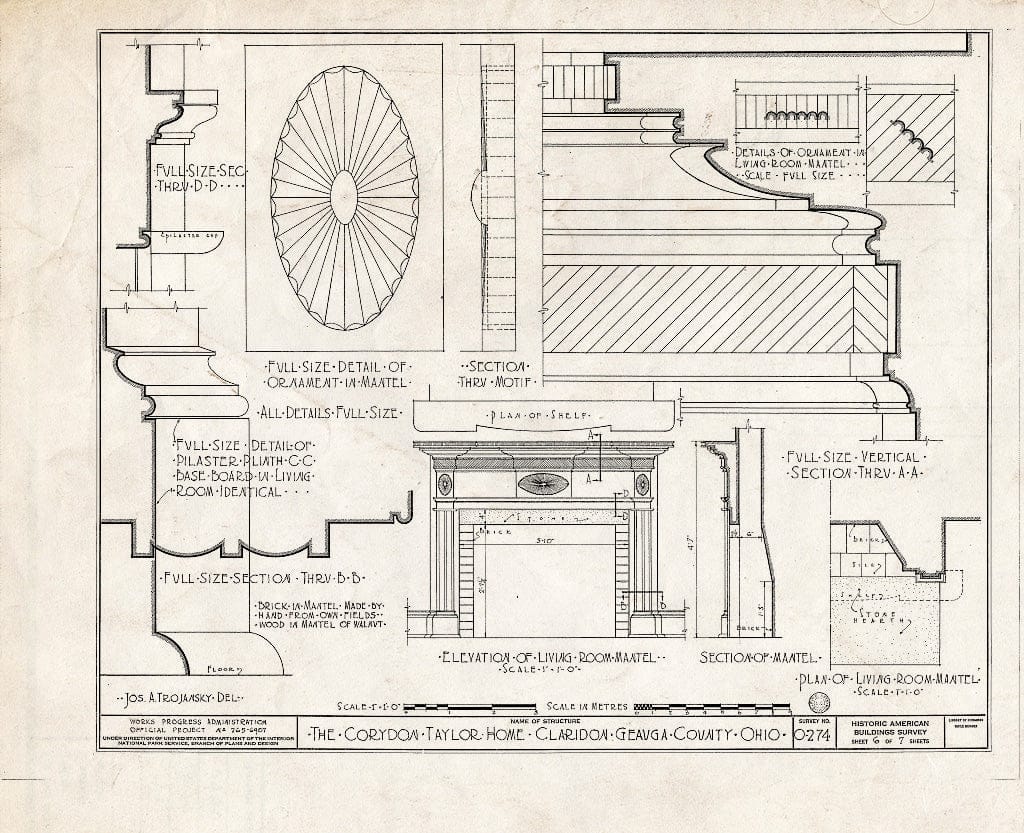 Blueprint HABS Ohio,28-CLAR.V,1- (Sheet 6 of 7) - Corydon Taylor House, Taylor Road, Claridon, Geauga County, OH