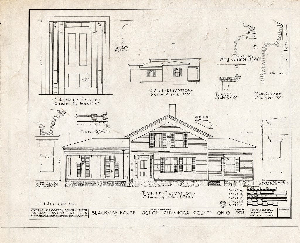 Blueprint HABS Ohio,18-Solo.V,1- (Sheet 1 of 2) - Blackman House, Pettibone Road, Solon, Cuyahoga County, OH