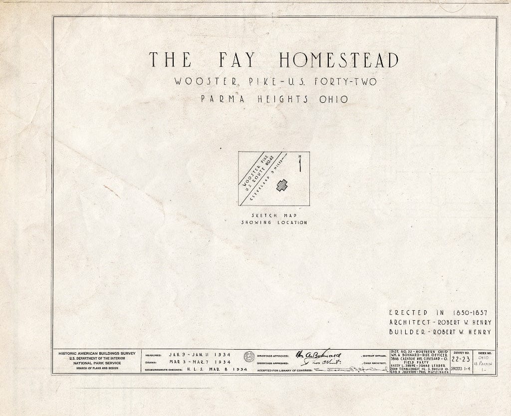 Blueprint HABS Ohio,18-PARMH,1- (Sheet 0 of 4) - Fay Homestead, Wooster Pike, Parma Heights, Cuyahoga County, OH