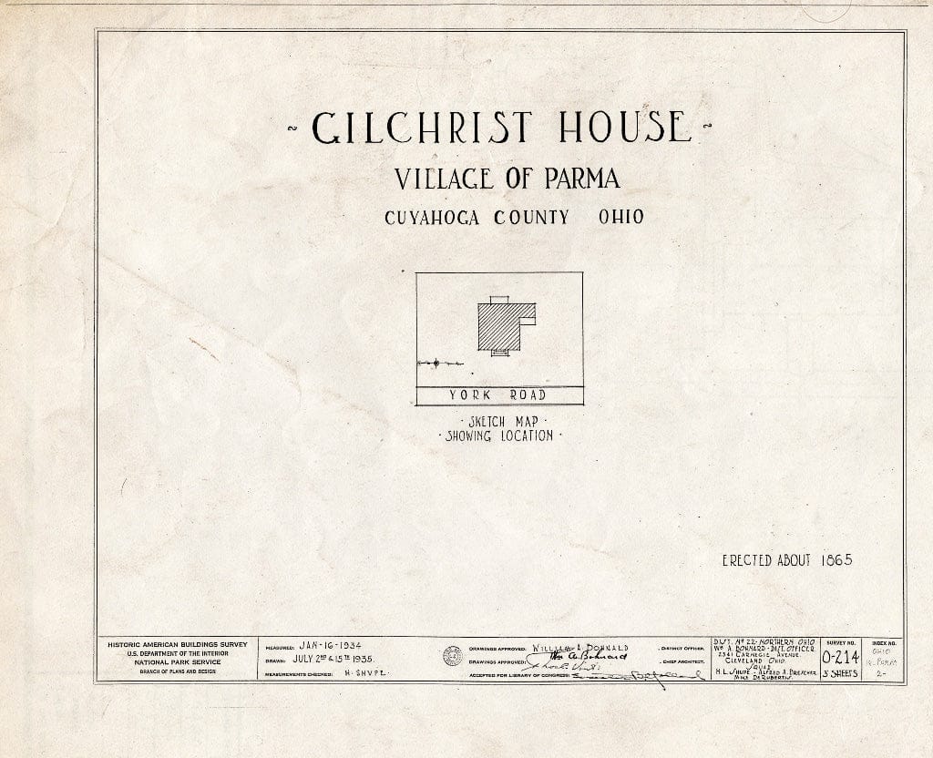 Blueprint HABS Ohio,18-PARM,2- (Sheet 0 of 3) - Gilchrist House, 6515 York Road, Parma, Cuyahoga County, OH