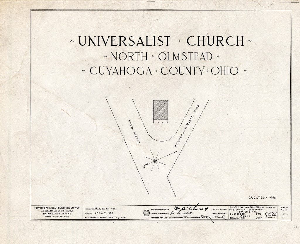Blueprint HABS Ohio,18-OLMN,2- (Sheet 0 of 3) - Universalist Church, Lorain & Butternut Ridge Roads, North Olmsted, Cuyahoga County, OH