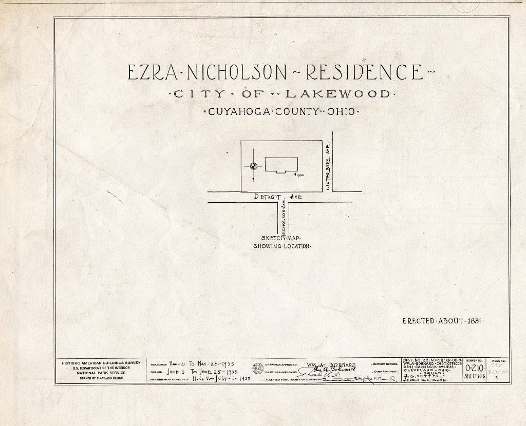 Blueprint HABS Ohio,18-LAKWO,3- (Sheet 0 of 6) - Ezra Nicholson House, 1335 Detroit Avenue, Lakewood, Cuyahoga County, OH