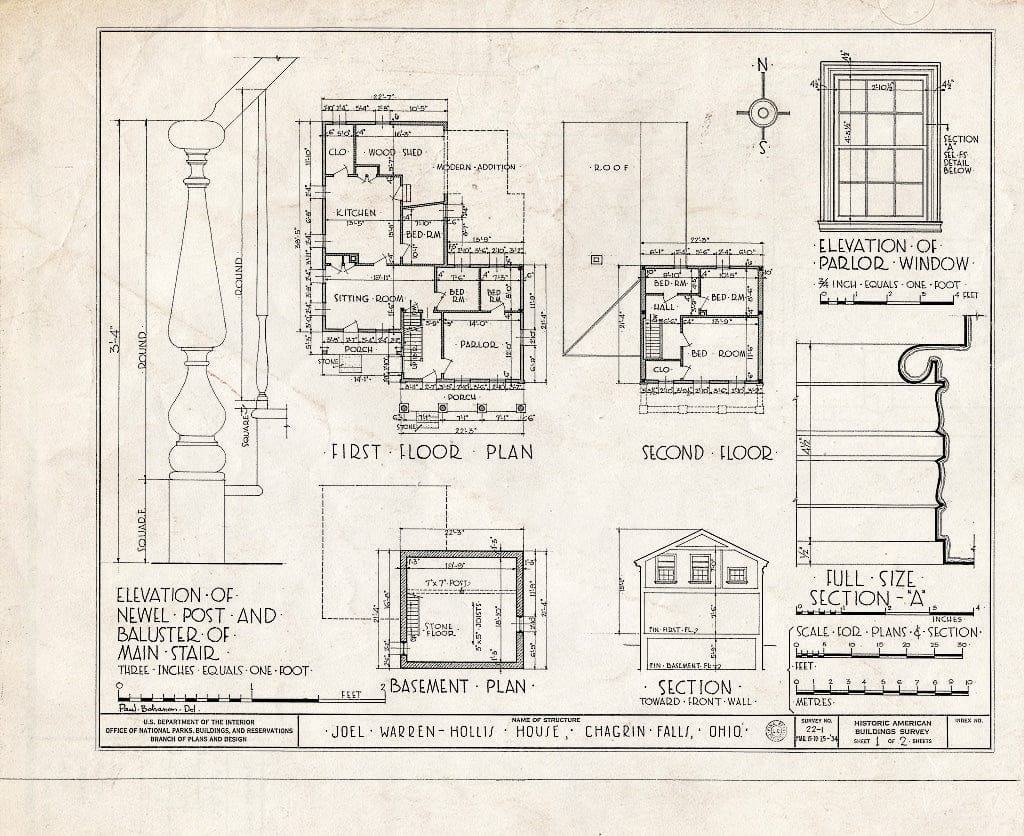 Blueprint HABS Ohio,18-CHAFA,1- (Sheet 1 of 2) - Warren-Hollis House, 43 East Orange Street, Chagrin Falls, Cuyahoga County, OH