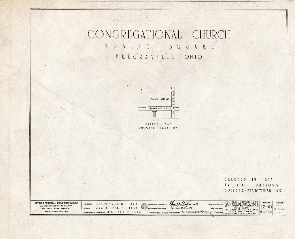 Blueprint HABS Ohio,18-Breck,1- (Sheet 0 of 3) - Congregational Church, Highland Drive, Brecksville, Cuyahoga County, OH