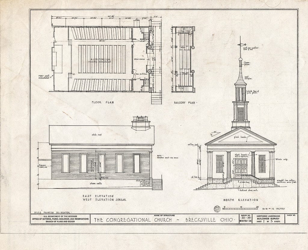 Blueprint HABS Ohio,18-Breck,1- (Sheet 1 of 3) - Congregational Church, Highland Drive, Brecksville, Cuyahoga County, OH
