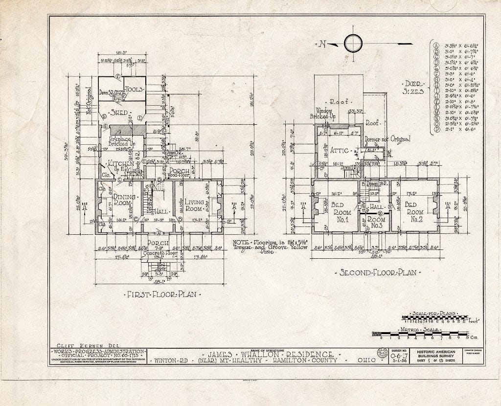 Blueprint HABS Ohio,31-MOUH.V,1- (Sheet 1 of 13) - James Whallon House, 11000 Winton Road, Greenhills, Hamilton County, OH