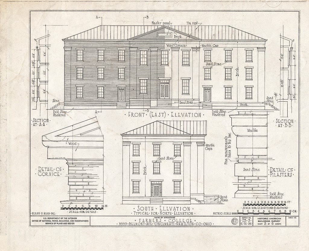Blueprint HABS Ohio,31-CINT,3- (Sheet 3 of 6) - Farmers College, 5553 Belmont Avenue, Cincinnati, Hamilton County, OH