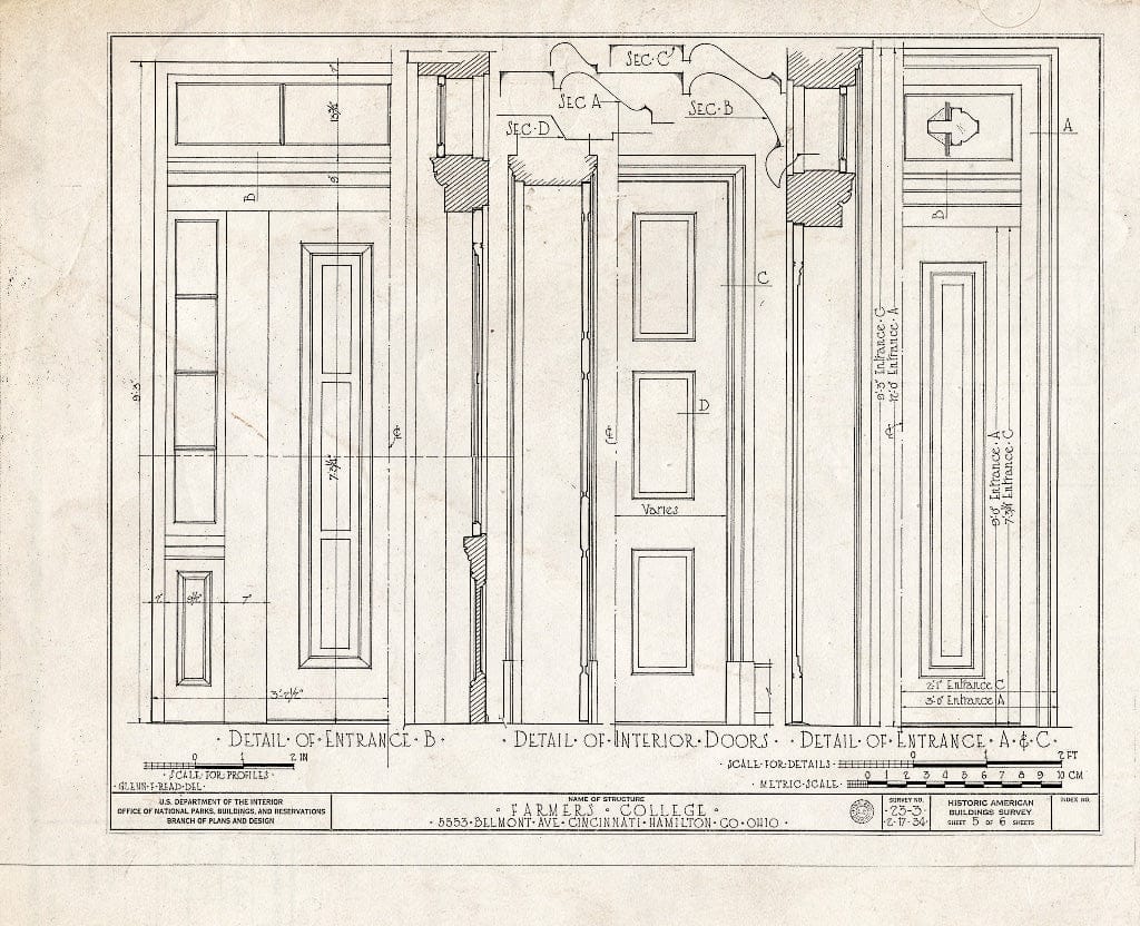 Blueprint HABS Ohio,31-CINT,3- (Sheet 5 of 6) - Farmers College, 5553 Belmont Avenue, Cincinnati, Hamilton County, OH