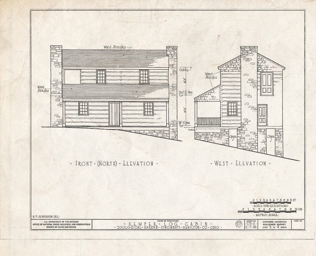 Blueprint HABS Ohio,31-CINT,2- (Sheet 2 of 4) - James Kemper Log Cabin, Zoological Gardens, Cincinnati, Hamilton County, OH