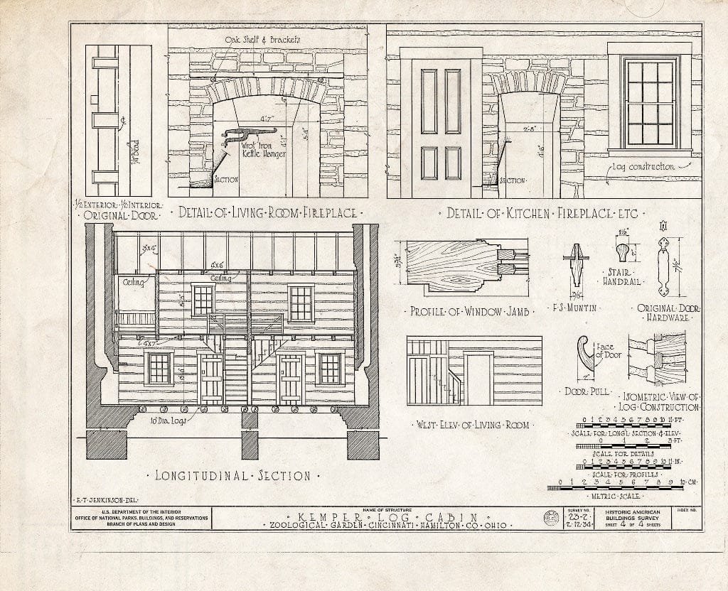 Blueprint HABS Ohio,31-CINT,2- (Sheet 4 of 4) - James Kemper Log Cabin, Zoological Gardens, Cincinnati, Hamilton County, OH