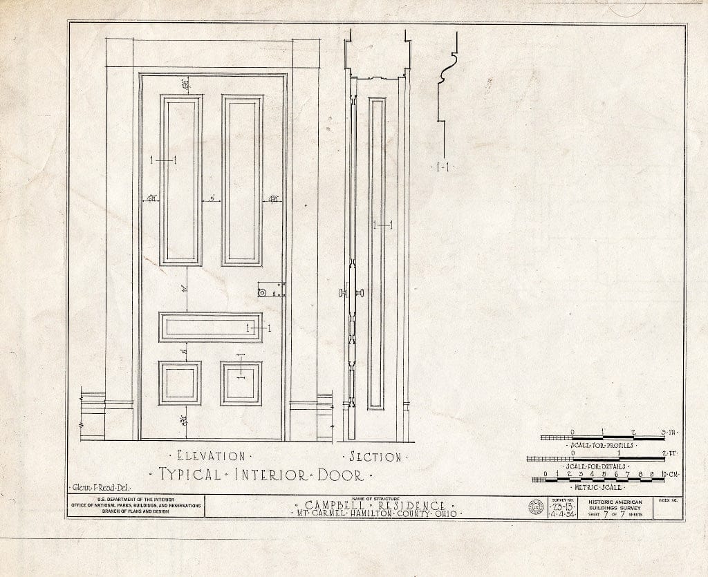 Blueprint HABS Ohio,31-,1- (Sheet 7 of 7) - John Campbell Residence, Mount Carmel Road, Mount Carmel, Clermont County, OH