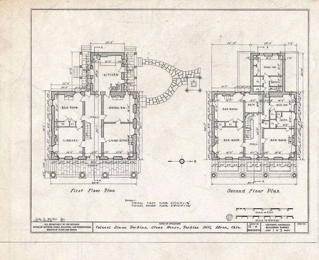 Blueprint HABS Ohio,77-AKRO,1- (Sheet 1 of 3) - Colonel Simon Perkins House, Maple Street, Akron, Summit County, OH