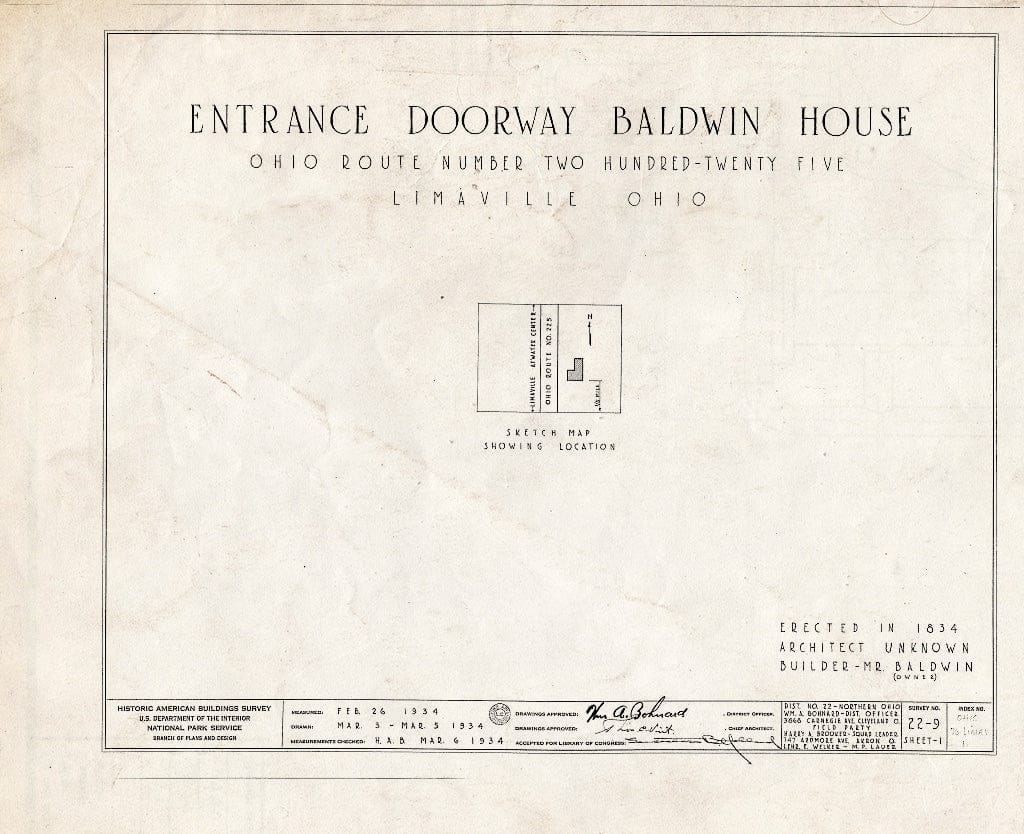 Blueprint HABS Ohio,76-LIMAV,1- (Sheet 0 of 1) - Alonzo Baldwin House (Entrance Doorway), State Route 225, Limaville, Stark County, OH