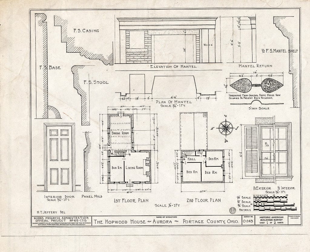 Blueprint HABS Ohio,67-Auro,3- (Sheet 1 of 2) - Hopwood House, Egglestone Road, Aurora, Portage County, OH