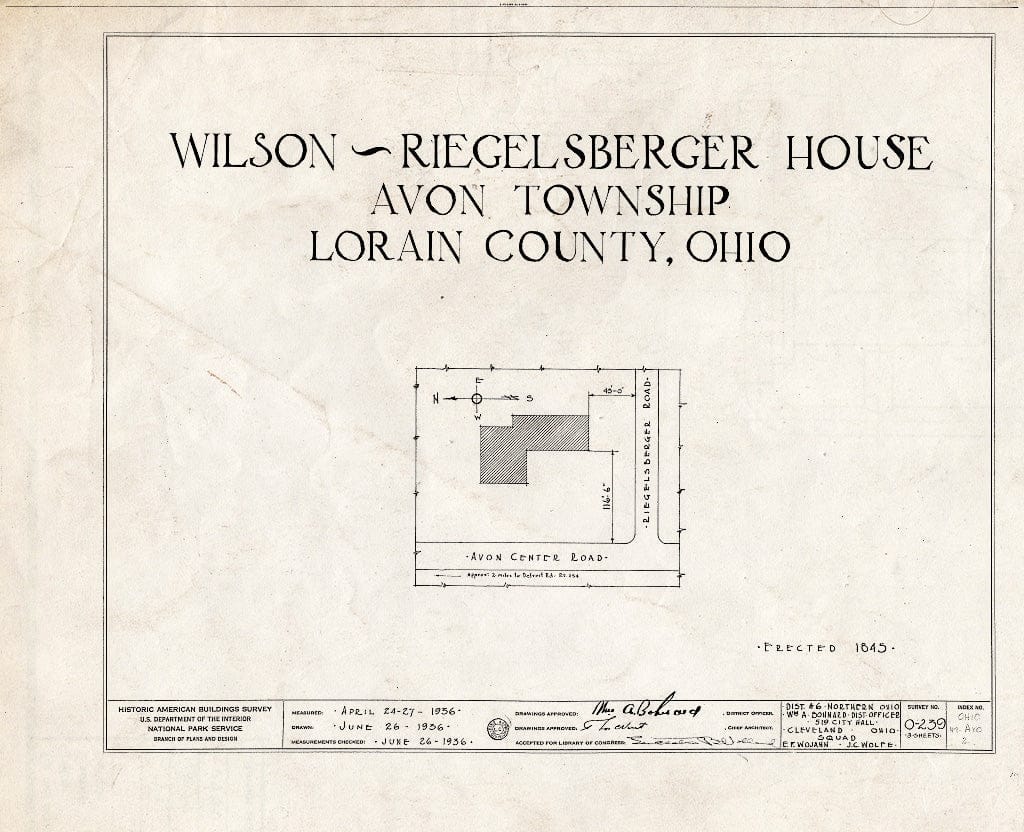Blueprint HABS Ohio,47-AVO,2- (Sheet 0 of 3) - Wilson-Riegelsberger House, Rieglsberger Road, Avon, Lorain County, OH