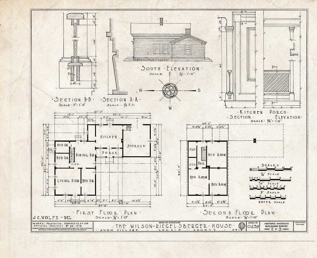 Blueprint HABS Ohio,47-AVO,2- (Sheet 2 of 3) - Wilson-Riegelsberger House, Rieglsberger Road, Avon, Lorain County, OH