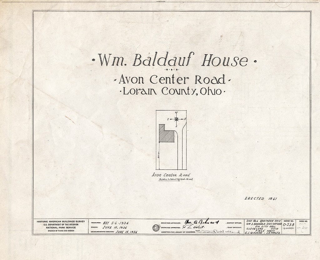 Blueprint HABS Ohio,47-AVO,1- (Sheet 0 of 2) - William Baldauf House, Avon Center Road, Avon, Lorain County, OH