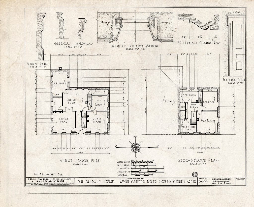 Blueprint HABS Ohio,47-AVO,1- (Sheet 1 of 2) - William Baldauf House, Avon Center Road, Avon, Lorain County, OH