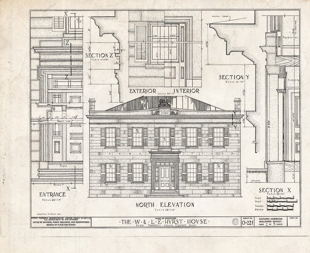 Blueprint HABS Ohio,47-,1- (Sheet 2 of 5) - W. & L. E. Hurst House, Detroit Road, Avon, Lorain County, OH