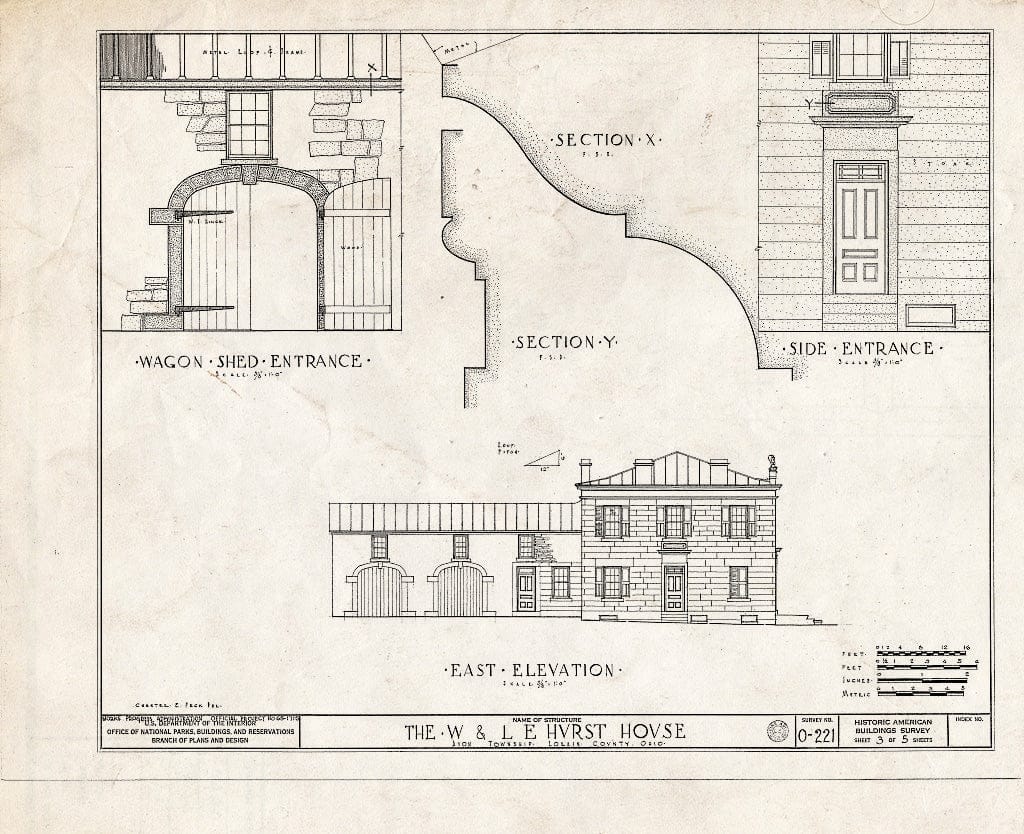 Blueprint HABS Ohio,47-,1- (Sheet 3 of 5) - W. & L. E. Hurst House, Detroit Road, Avon, Lorain County, OH