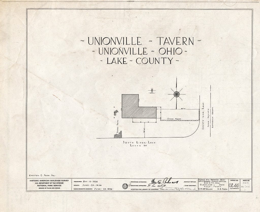 Blueprint HABS Ohio,43-UNIV,1- (Sheet 0 of 3) - Unionville Tavern, County Line Road, Unionville, Lake County, OH