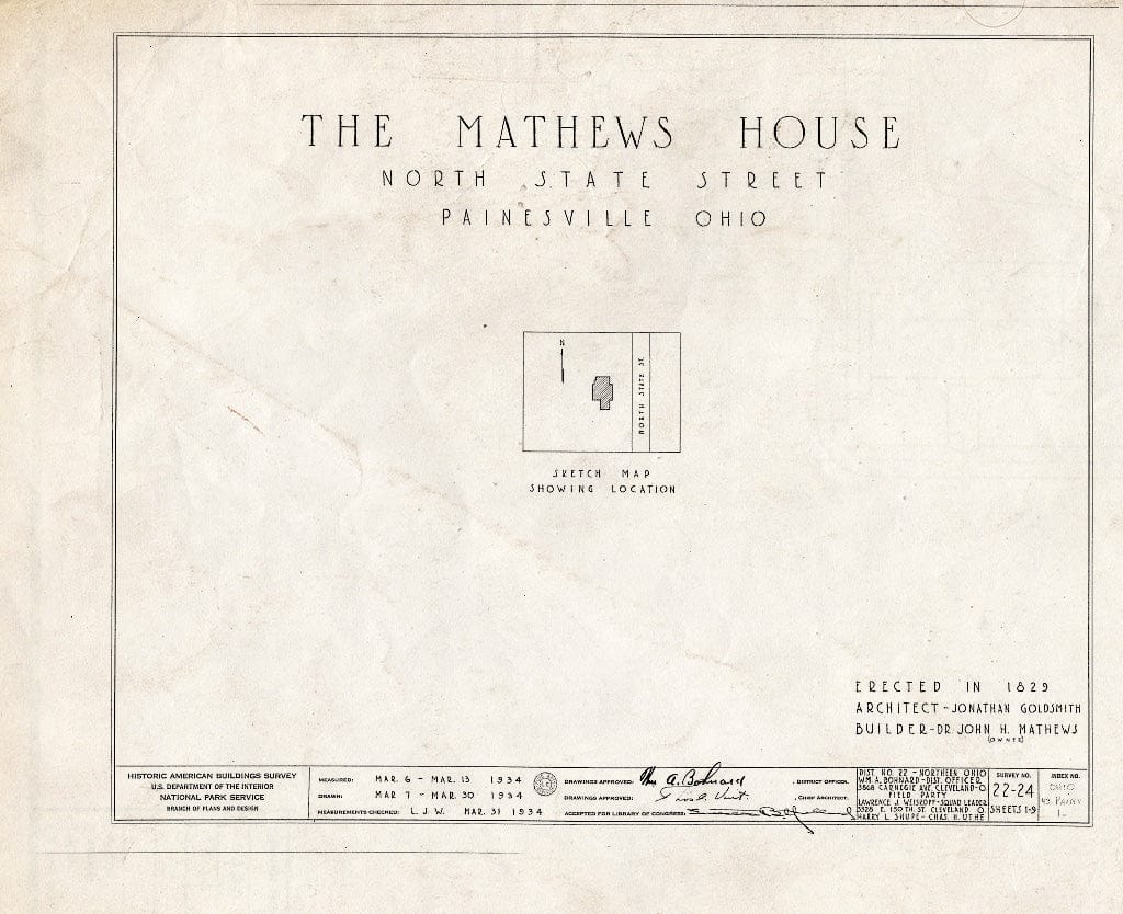 Blueprint HABS Ohio,43-PAINV,1- (Sheet 0 of 9) - Dr. John H. Mathews House, 309 North State Street, Painesville, Lake County, OH