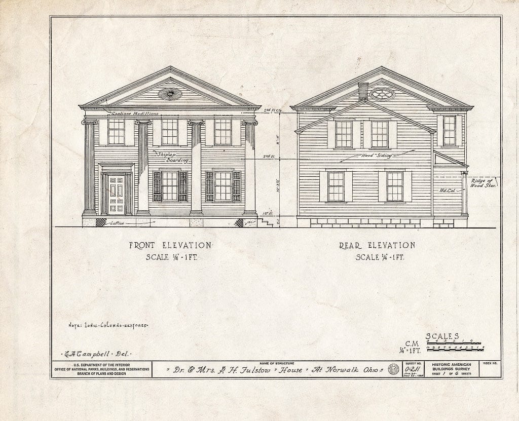 Blueprint HABS Ohio,39-NOWA,2- (Sheet 1 of 6) - Dr. P. H. Fulstow House, 99 West Main Street, Norwalk, Huron County, OH