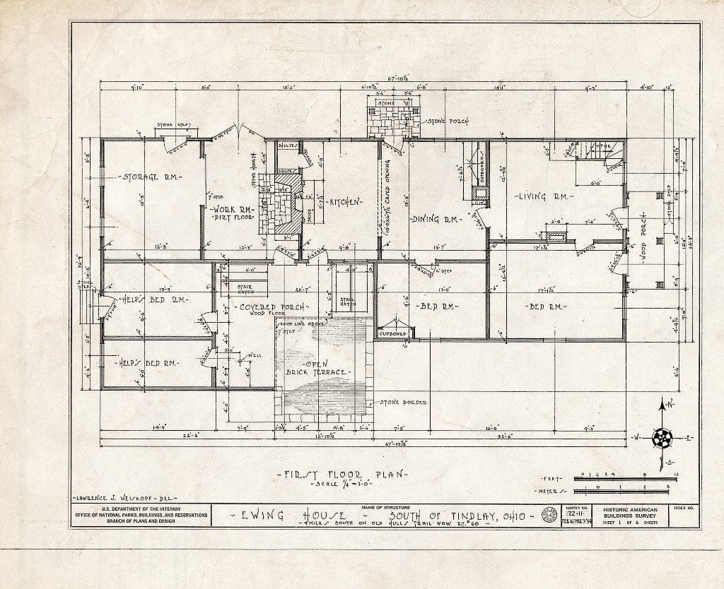 Blueprint HABS Ohio,32-FIND.V,1- (Sheet 1 of 6) - P. W. Ewing House, Route 68, Findlay, Hancock County, OH