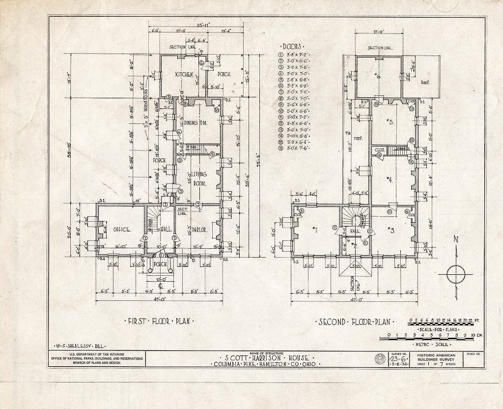 Blueprint HABS Ohio,31-NORB.V,1- (Sheet 1 of 7) - Scott Harrison House, Brower Road, North Bend, Hamilton County, OH