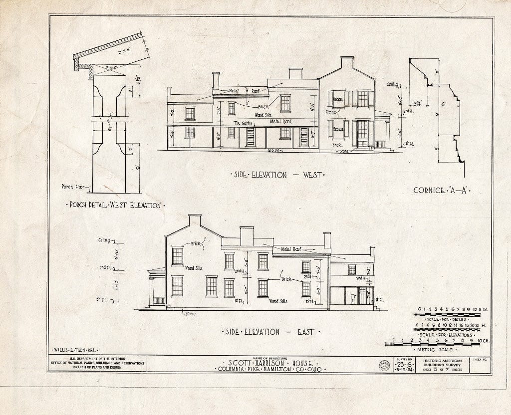 Blueprint HABS Ohio,31-NORB.V,1- (Sheet 3 of 7) - Scott Harrison House, Brower Road, North Bend, Hamilton County, OH