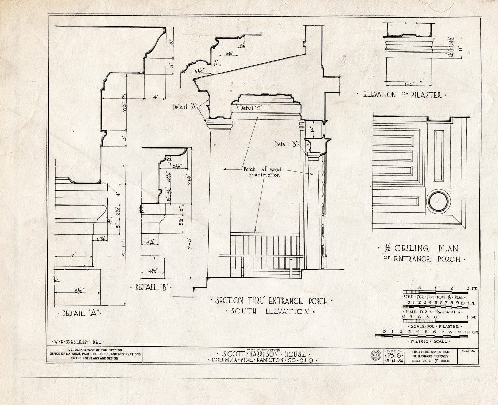 Blueprint HABS Ohio,31-NORB.V,1- (Sheet 5 of 7) - Scott Harrison House, Brower Road, North Bend, Hamilton County, OH