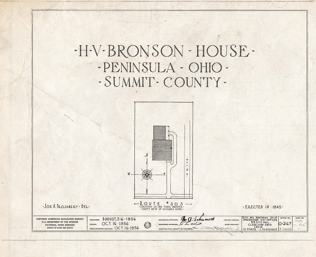 Blueprint HABS Ohio,77-Pen,1- (Sheet 0 of 5) - H. V. Bronson House, Route 303, Peninsula, Summit County, OH