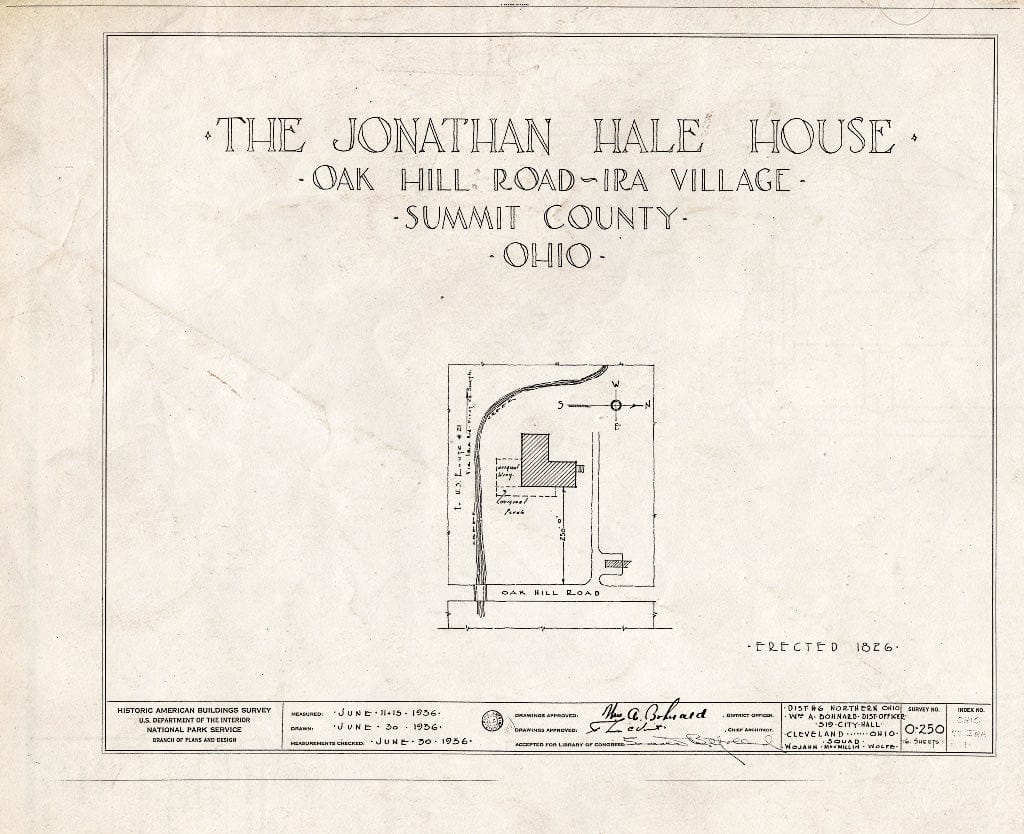 Blueprint HABS Ohio,77-IRA,1- (Sheet 0 of 6) - Jonathan Hale House, Oak Hill Road, Ira, Summit County, OH
