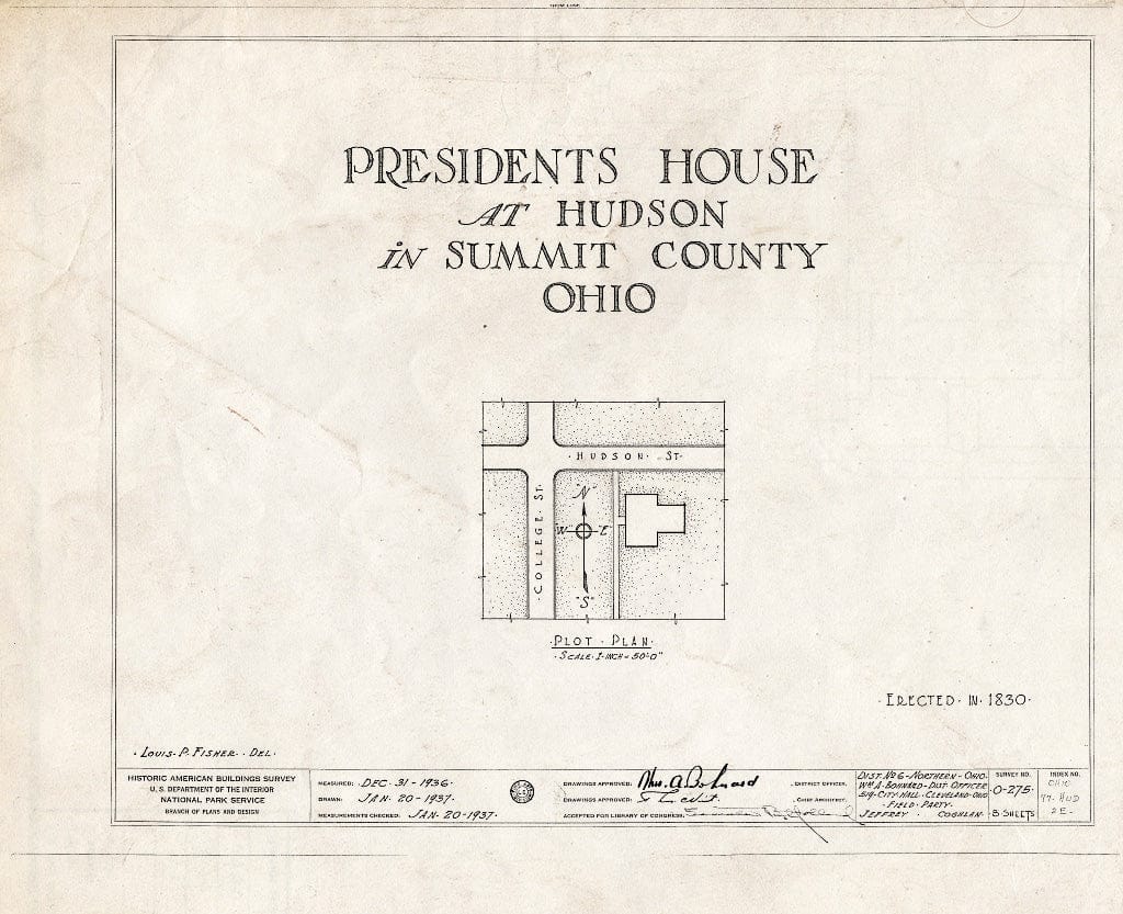 Blueprint HABS Ohio,77-HUD,2E- (Sheet 0 of 8) - Western Reserve Academy, President's House, Hudson & College Streets, Hudson, Summit County, OH
