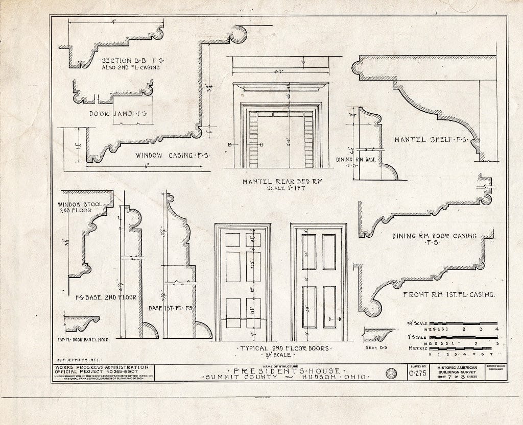 Blueprint HABS Ohio,77-HUD,2E- (Sheet 7 of 8) - Western Reserve Academy, President's House, Hudson & College Streets, Hudson, Summit County, OH