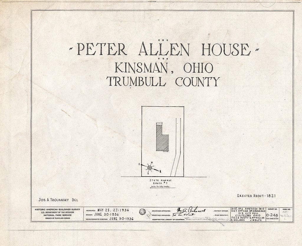 Blueprint HABS Ohio,78-KIN.V,1- (Sheet 0 of 13) - Peter Allen House, State Route 7, Kinsman, Trumbull County, OH