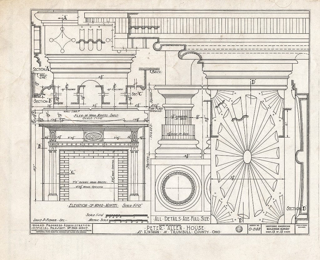 Blueprint HABS Ohio,78-KIN.V,1- (Sheet 13 of 13) - Peter Allen House, State Route 7, Kinsman, Trumbull County, OH