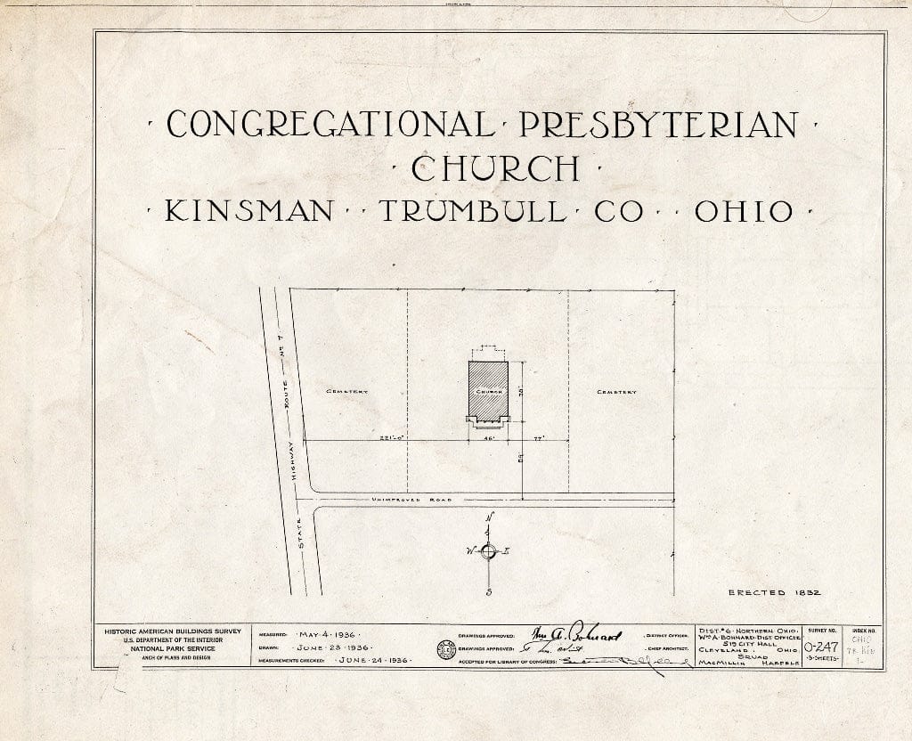 Blueprint HABS Ohio,78-KIN,1- (Sheet 0 of 3) - Congregational-Presbyterian Church, State Route 5, Kinsman, Trumbull County, OH