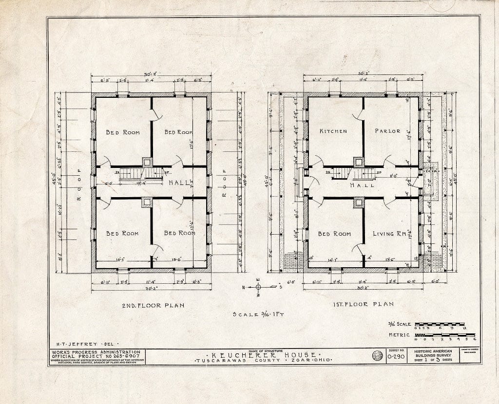 Blueprint HABS Ohio,79-ZOAR,12- (Sheet 1 of 3) - Keucherer House, Third & Main Streets, Zoar, Tuscarawas County, OH
