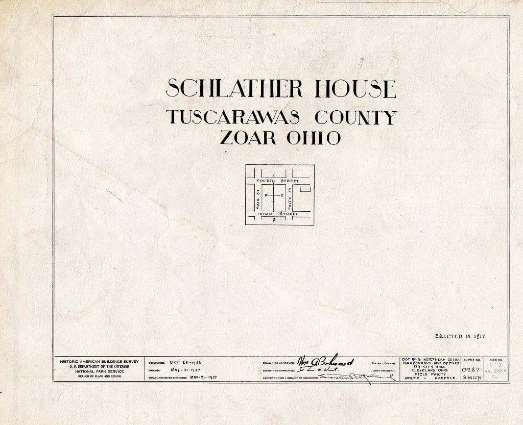 Blueprint HABS Ohio,79-ZOAR,9- (Sheet 0 of 3) - Jebenhauschen (Log Cabin), Fourth & Pulta Streets, Zoar, Tuscarawas County, OH