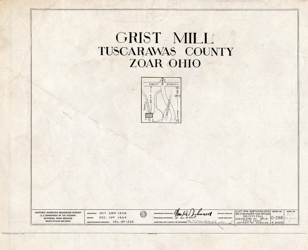 Blueprint HABS Ohio,79-ZOAR,10- (Sheet 0 of 4) - Grist Mill, First Street, Zoar, Tuscarawas County, OH