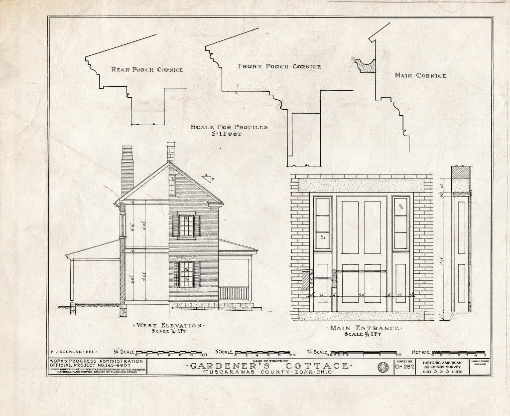Blueprint HABS Ohio,79-ZOAR,4- (Sheet 3 of 3) - Gardener's Cottage, Fourth Street, Zoar, Tuscarawas County, OH