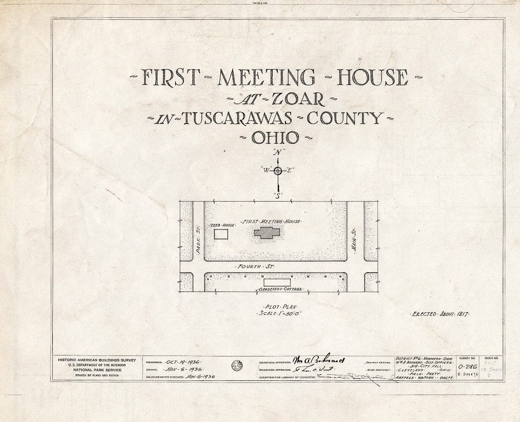 Blueprint HABS Ohio,79-ZOAR,8- (Sheet 0 of 2) - First Meetinghouse, Fourth Street, Zoar, Tuscarawas County, OH