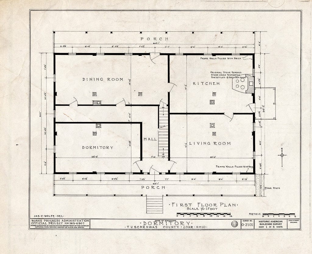 Blueprint HABS Ohio,79-ZOAR,24- (Sheet 1 of 5) - Dormitory, Third Street, Zoar, Tuscarawas County, OH