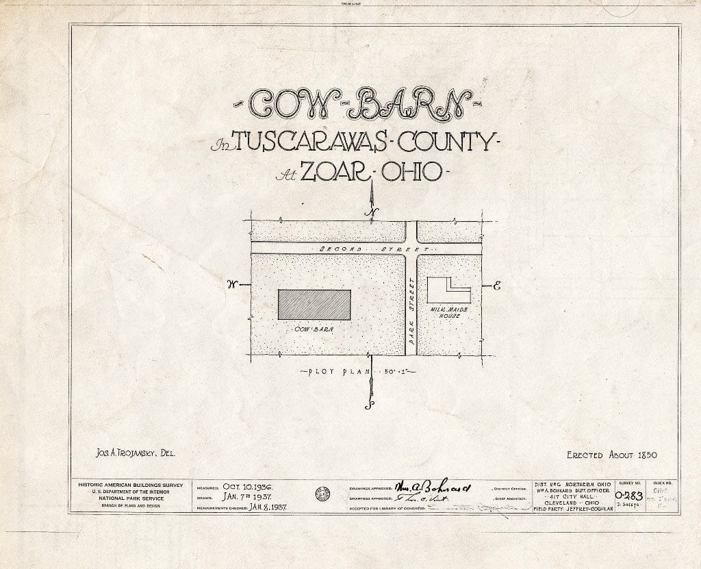 Blueprint HABS Ohio,79-ZOAR,5- (Sheet 0 of 2) - Cow Barn, Second & Park Streets, Zoar, Tuscarawas County, OH