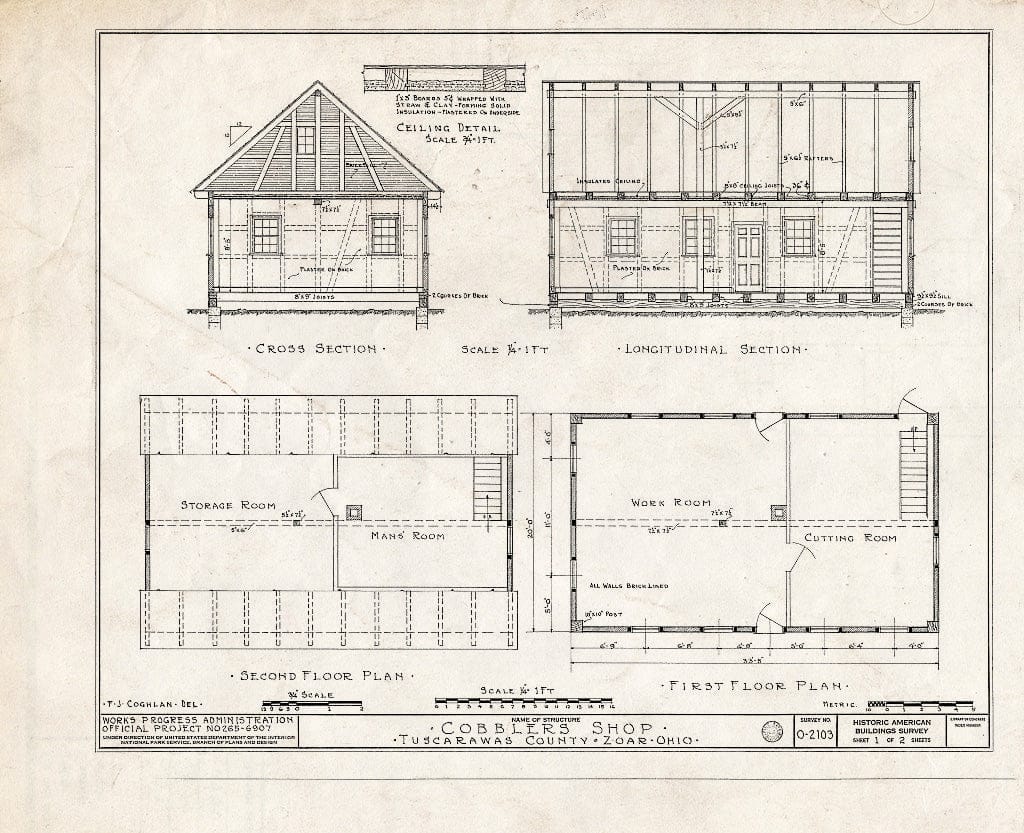 Blueprint HABS Ohio,79-ZOAR,26- (Sheet 1 of 2) - Cobbler Shop, Main Street, Zoar, Tuscarawas County, OH